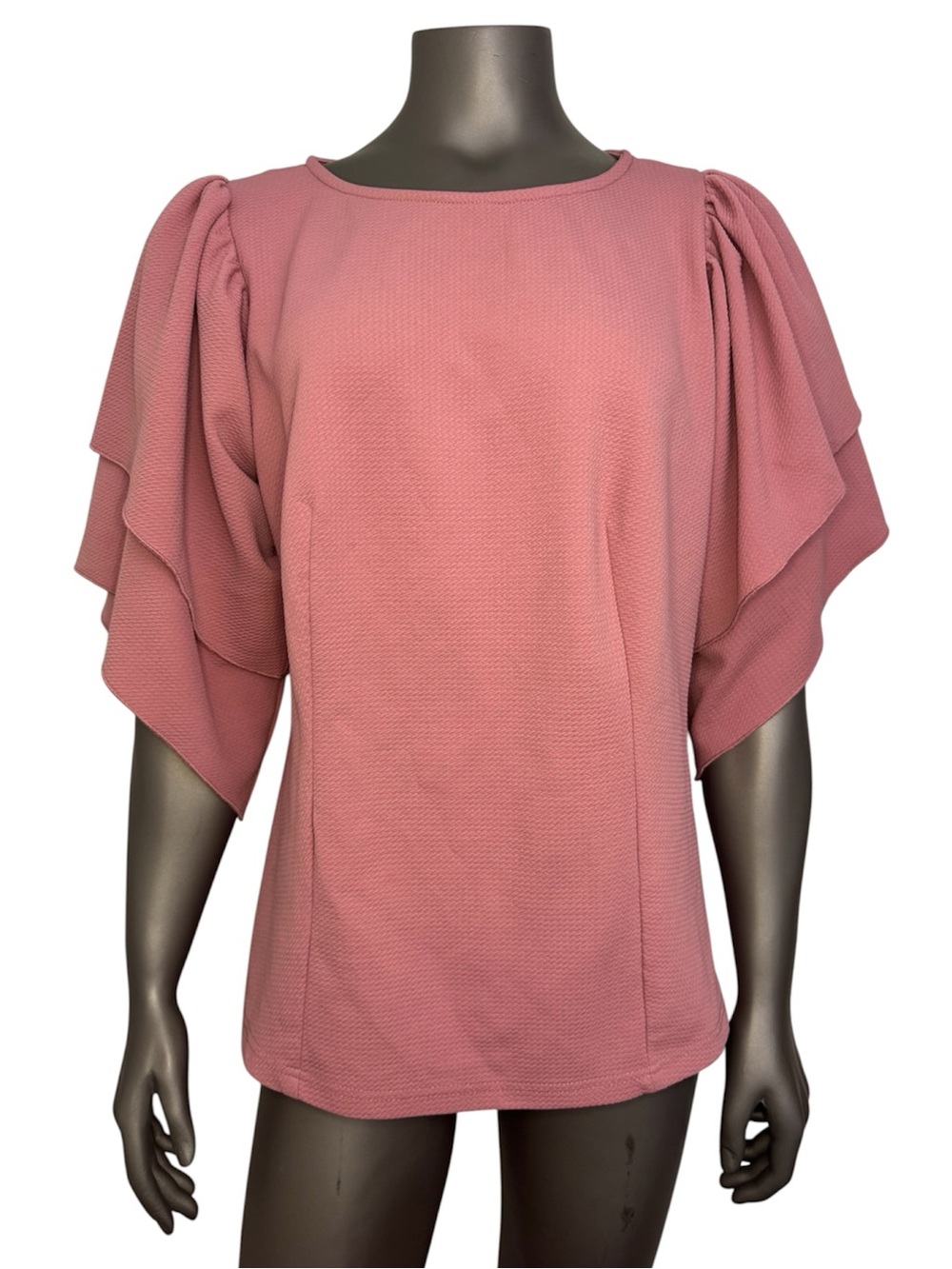 Ashley Stewart Top Women’s 14/16 Pink Ruffled Short Sleeve Textured Office